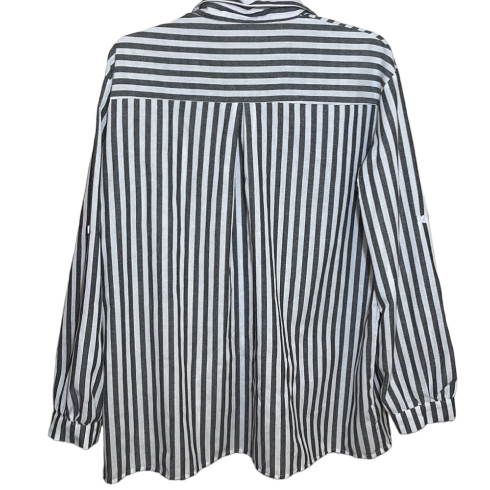 SHEIN Striped Flap Pocket Drop Shoulder Button Down Blouse Shirt - Picture 3 of 5